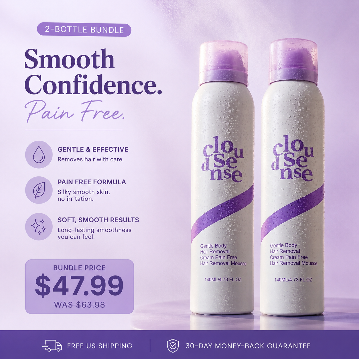CloudSense Hair Removal Mousse — 2 Bottle Bundle