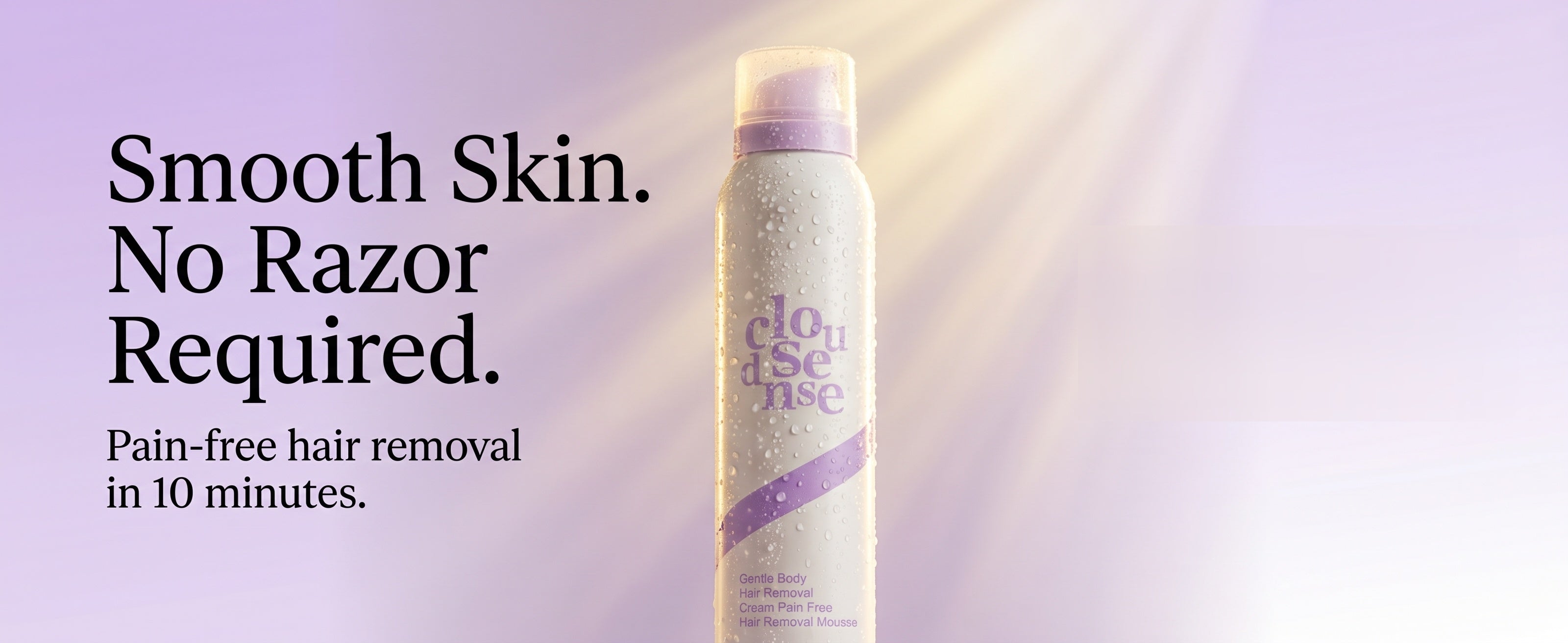 Hair removal product with text on a purple background